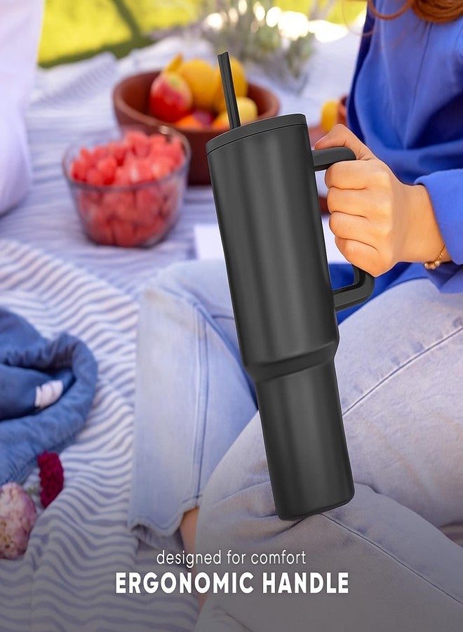 Wissel كوب ويسل المعزول سعة 1.2 لتر بمقبض وماصة | كوب سفر من الفولاذ المقاوم للصدأ بلمسة نهائية غير لامعة للمشروبات الساخنة والباردة | كوب قهوة مانع للتسرب مناسب للنادي الرياضي والمكتب والسيارة | يتضمن ماصة من الفولاذ والسيليكون + منظف - Image 2